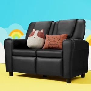 Kids Recliner Chair Double PU Leather Sofa Lounge Couch Armchair - Black LE-BK - Picture 1 of 6