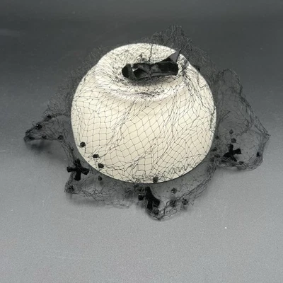 2 Vtg Hairnets Black Netting Velvet Bows Brown Netting Tiny Beads 1 Size 1960's - Image 1 of 4