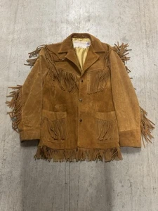 Vintage Western Schott Leather Suede Fringe Jacket Brown/Tan Made in USA Size 38 - Picture 1 of 4