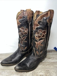 Bed Stu Cobbler Series Polvoriento Cuero Negro Floral Pájaros Botas Occidentales Para Mujer’s 8M - Imagen 1 de 10