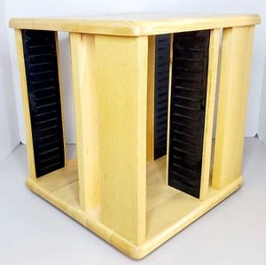 Vintage Solid Wood CD/PS1 Holder Spinning Carousel Storage~54 Single + 9 Double - Picture 1 of 5