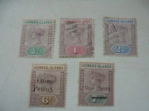 5 stamps from Leeward Islands QV up to 7d O/P one penny on 6d,7d MM - Picture 1 of 2