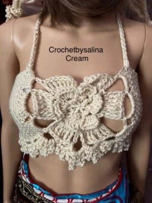 Top Halter Estilo Bandeau Crema Crochet Playa Boho Hippie 29 Crochetbysalina Foto 1 de 4