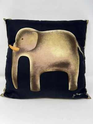 Black Silk Elephant Jim Thompson Pillow Cover With Insert Minor Damage - Image 1 of 4
