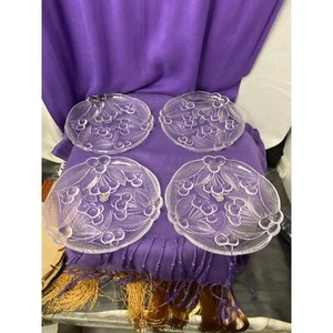 Vintage, Set of Four, Clear Glass/Crystal Cherry design Embossed Plates by Hoya - Picture 1 of 12