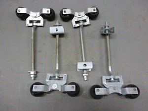Used Sliding Barn Track Hangers (2 pair) Round Rail Door Rollers Threaded Bolts - Picture 1 of 8