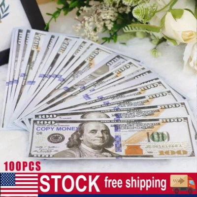 100 PCS Prop Fake Toys Money BANK GAMES CASH PAPER 100 DOLLAR BILLS $ US - Image 1 of 4