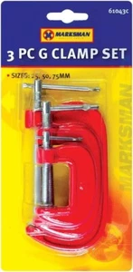 SET OF 3 MINI G CLAMP METAL SET SMALL SCREW C CLAMPS 25MM/50MM/75MM WORKSHOP - Picture 1 of 1
