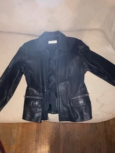 Women Black Genuine Leather Blazer Jacket Coat Large - Picture 1 of 10