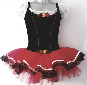 Women's Ballet Adult M Spanish Red Tutu Black Velvet Lace Curtain Call NWOT - Picture 1 of 17
