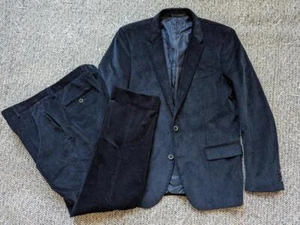 HUGO BOSS navy blue 2PC SUIT corduroy 42R 34x32 hedge gense SLIM modern - Picture 1 of 19
