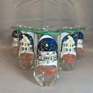 Set Of 6 Vintage Christmas In Alabama Happy Holidays Collectible Glasses 12oz - Picture 1 of 14