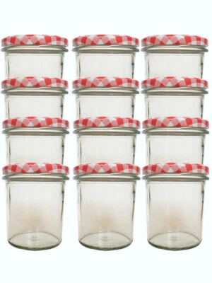 24x Tumble Jars 350ml Jam Jar Mason Jar Mason Jars Red Check - Image 1 of 3