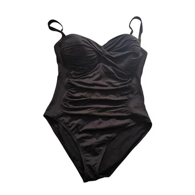 La Blanca by Rod Beattie Shirred One Piece Swimsuit Sz 16 Dark Brown Beach Vacay - Image 1 of 4