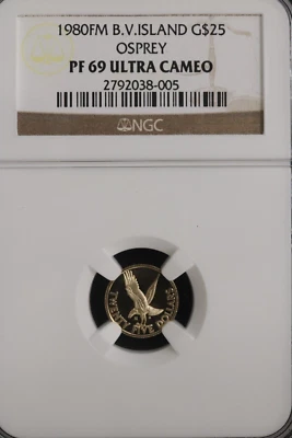 1980FM $25 GOLD BRITISH VIRGIN ISLANDS OSPERY GRADED NGC PROOF 69 ULTRA CAMEO!! - Image 1 of 2
