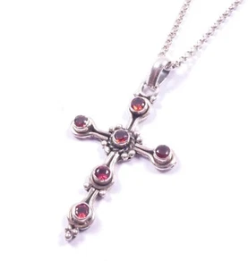 Colgante Cruz Granate Vintage Diseño Bali y Cadena Plata de Ley 925 - Imagen 1 de 10