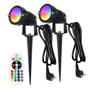 RGB LED Gartenstrahler mit Erdspieß Außenleuchte IP65 2er PACK Set Gartenleuchte - Bild 1 von 14