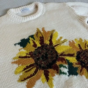 Dolce & Gabbana Kids Girls Wool Sweater Ivory Sunflowers Size 7/8 - Picture 1 of 7