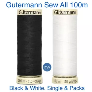 Gutermann Sew All Sewing Thread 100m 100% Polyester Black and white thread - Picture 1 of 4