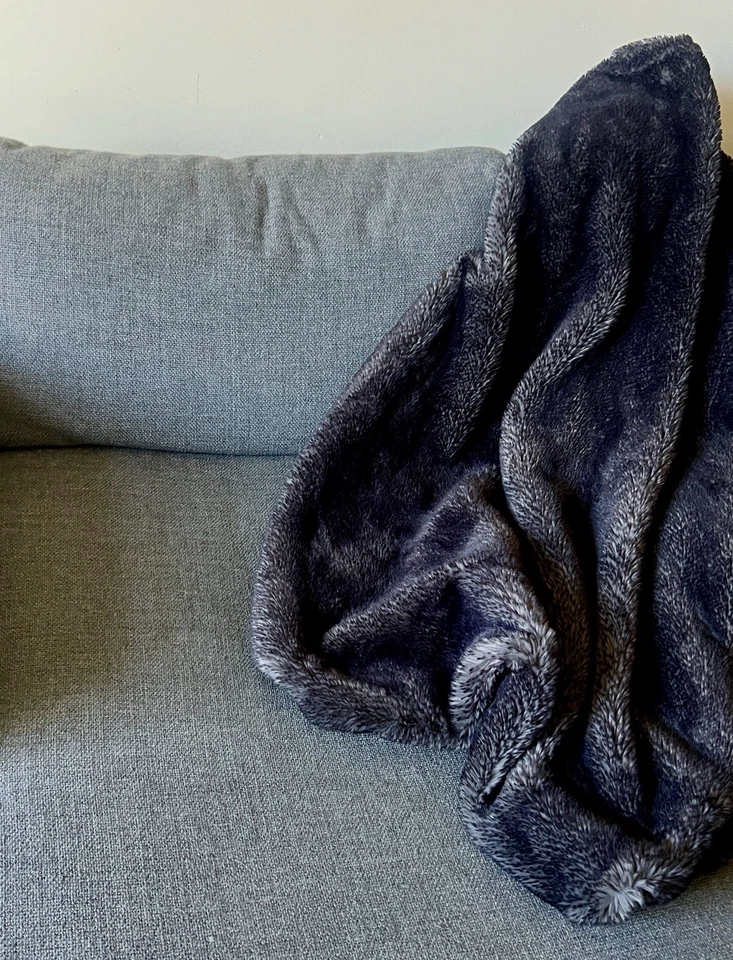 West Elm Faux Fur Chinchilla Throw in Dark Gray / Black / 47 x 60 in - Image 1 of 4