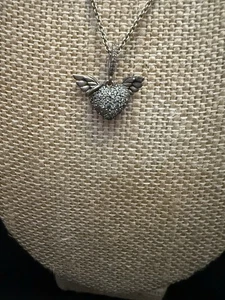 Collar ajustable vintage Pandora plata esterlina pavé corazón tiene alas de ángel - Imagen 1 de 5