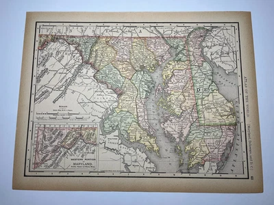 Карта штата Мэриленд и Делавэр 1892 FM 1894 R-MCN библиотечный атлас СМ. ФОТО/ОПИСАНИЕ - Изображение 1 из 2