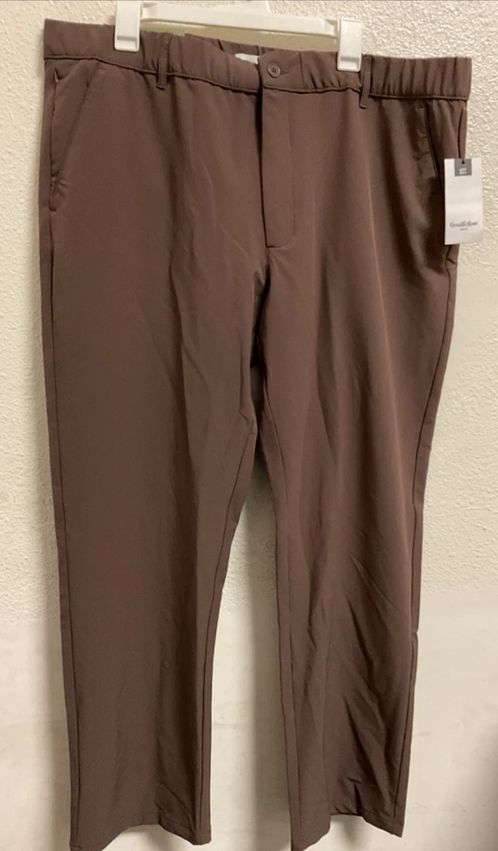  Goodfellow Men's XL All Seasons Relaxed Fit Brown Tech Trouser 