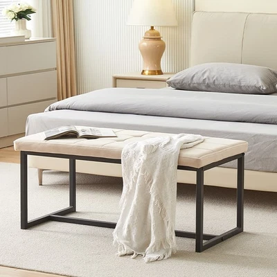 Beige Schuhwechselhocker Bettbank Esszimmerbank Ottomanenhocker Samt gepolstert - Bild 1 von 4