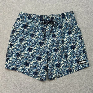 Rock & Roll Denim Swim Short Mens S Tropical Volley Blue Cream Stretch Pull On - Picture 1 of 13