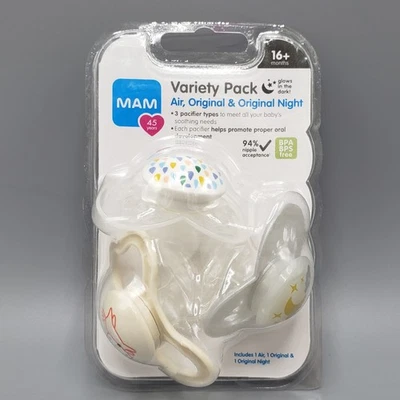 MAM Variety Pack 16+ 个月男女通用三重吸塑不含双酚 A/BPS 硅胶发光空气 — 第 1/4 张图片