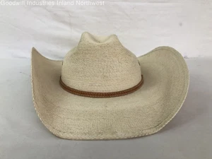 Men's Resistol Beige George Strait Straw Cowboy Hat with Tan Hatband Hat Band - Picture 1 of 8
