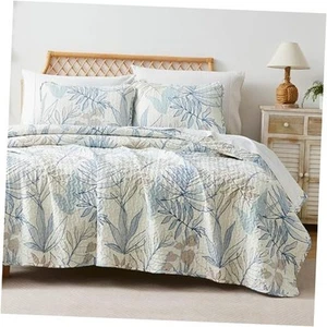 Oversized Full/Queen Quilt Set, All Season Full / Queen 30 - Tropic Leaf Blue - Picture 1 of 7