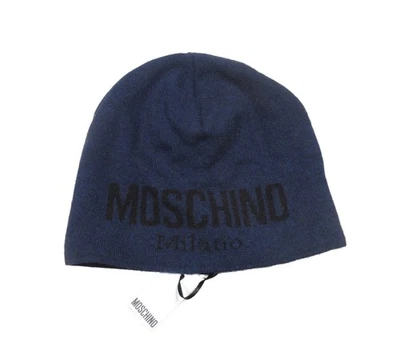 Berretto uomo Moschino blu navy logo misto lana - Immagine 1 di 3