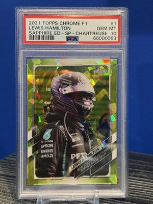 2021 Topps Chrome F1 Sapphire #1 Lewis Hamilton Chartreuse SP IV /199 PSA 10 - Image 1 of 4