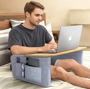 Oreiller de Lecture avec Surface en Bois Robuste, Tour Oreiller Bureau pour Ordinateur Portable, Bras - Photo 1/9