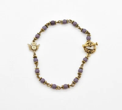 Pulsera de palanca ornamentada con cadena de cuentas moradas con dije de cardo escocés enchapado en oro de 8,5" Foto 1 de 3