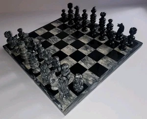 Marble Chess Set Storage Box 13" White/Black Marble Chess Board and Pieces - Picture 1 of 3