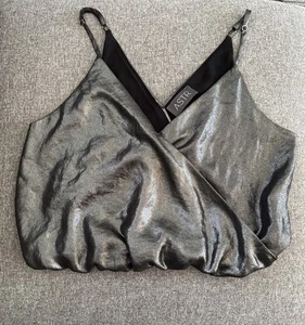 ASTR Women Cami Top Sz S Disco Metallic Silver Crop Party Going Out NICE! - Picture 1 of 11