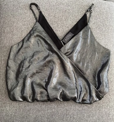 ASTR Women Cami Top Sz S Disco Metallic Silver Crop Party Going Out NICE! - Image 1 of 4