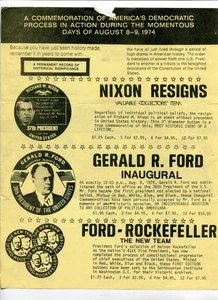 Nixon Resigns, Ford Inaugural, Rockefeller Button Order Form - Picture 1 of 5