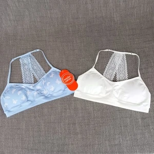 Wonder Nation Girl's 2pk Wireless Lace Bralette White/Blue Racerback Bra Size M - Picture 1 of 13