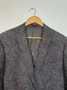 Abrigo Blazer John Varvatos Para Hombres Gris Claro Azul Acento Paisley Estampado Floral Lino - Imagen 1 de 17