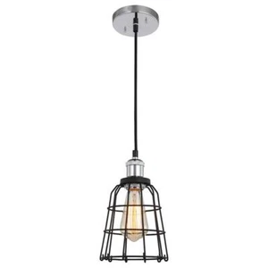 Woodbridge Lighting Fulton Wire Cage Metal Mini-Pendant in Chrome/Black - Picture 1 of 6