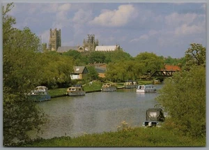 Ely Cathedral , A view from the River Ouse , Cambridgeshire England Postcard - Picture 1 of 2
