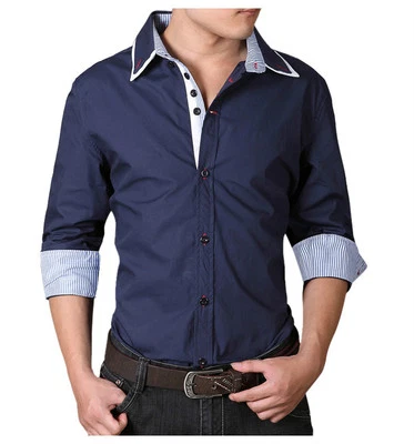 男式礼服衬衫长袖豪华休闲商务多色吊带衬衫 — 第 1/4 张图片