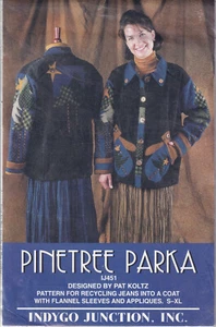Upcycle Jeans to Jean Jacket Pattern Sz S M L XL Pinetree Parka 1990s Appliques - Picture 1 of 6
