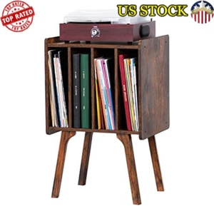 Mid Century Vinyl Record Player Stand 4 Cube Storage Table Space Saver New - Picture 1 of 6