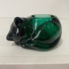 Glass Cat Candle Holder Green Kitty Sleeping Indiana Glass Vintage Paperweight