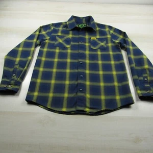 Dixxon Shirt Boys Large Blue Yellow Check DFC Pearl Snap Outdoor Flannel Youth - Picture 1 of 13