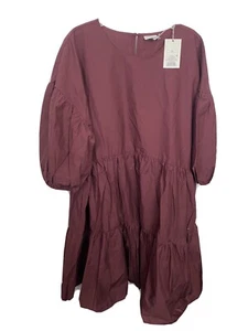 A New Day S Burgundy Cotton Short Sleeve Oversize Dress NWOT FLOWY BEACH - Picture 1 of 7
